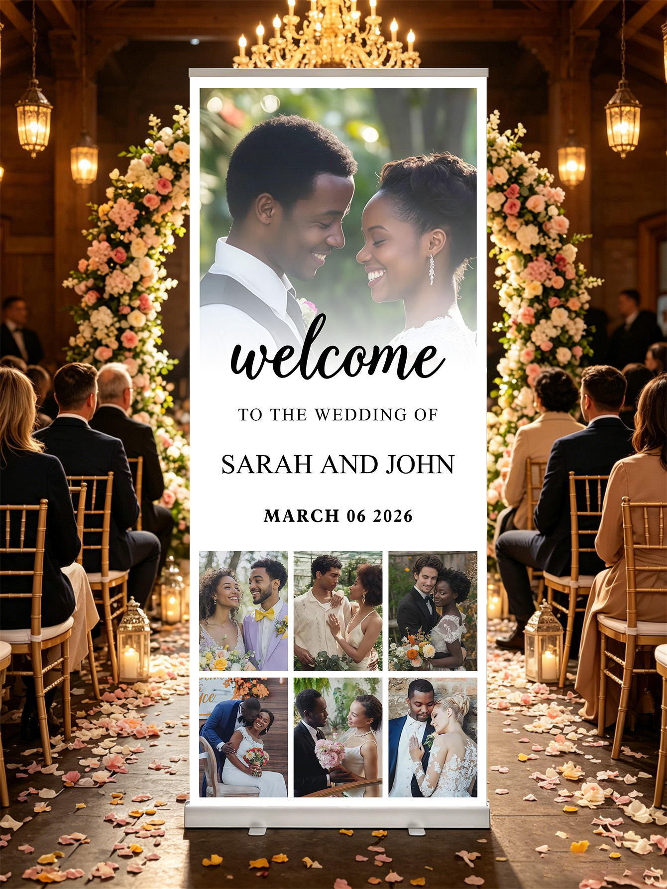 Customized wedding retractable banners - personalized photo wedding welcome signs, reception decorations and background curtains